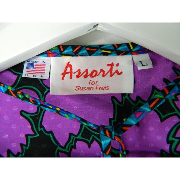 Assorti for Susan Freis Dress Vtg 1980's Purple Boho Pleated Flowing Large Flow - Picture 7 of 16